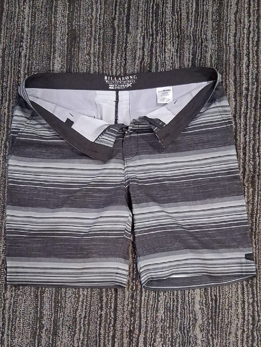 Billabong Black and Gray Striped Boardshorts